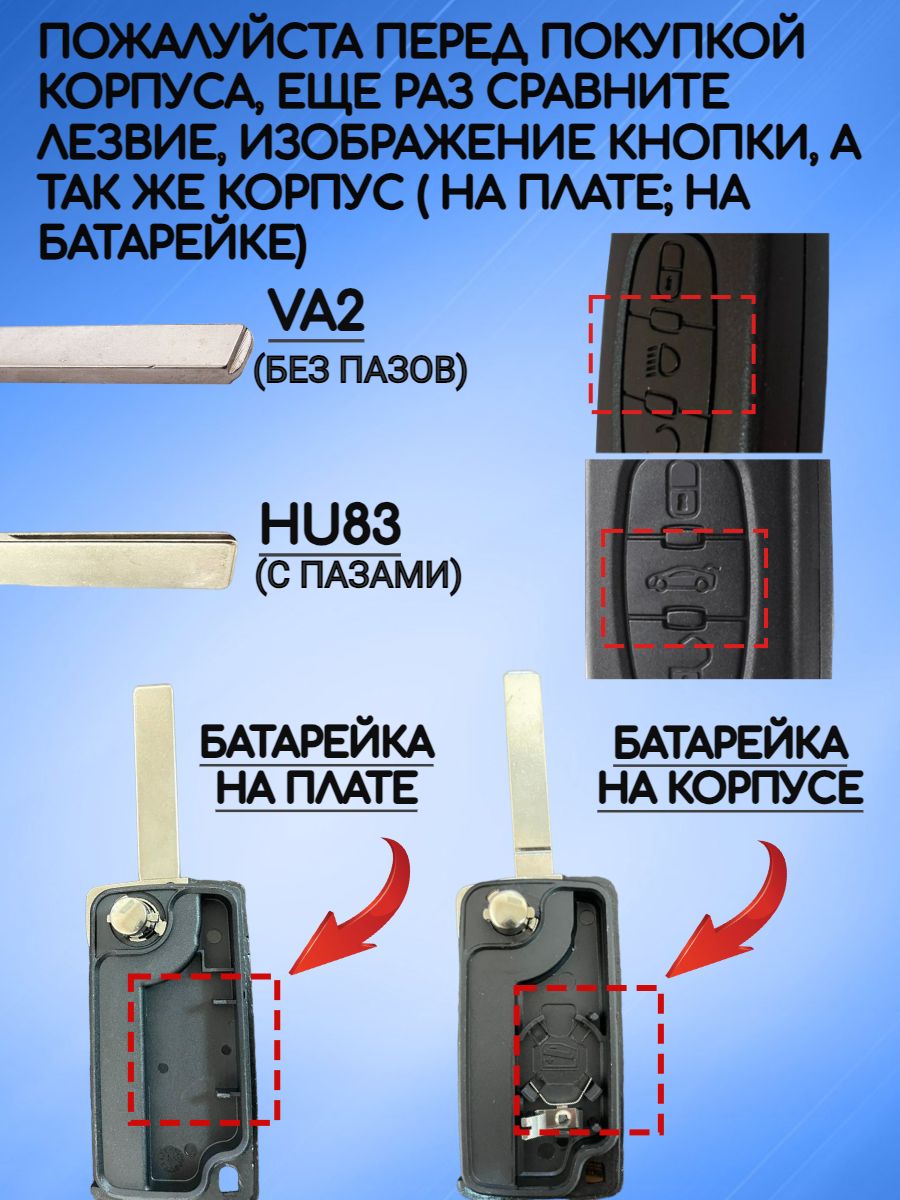 Корпус выкидного ключа для Пежо лезвие VA2