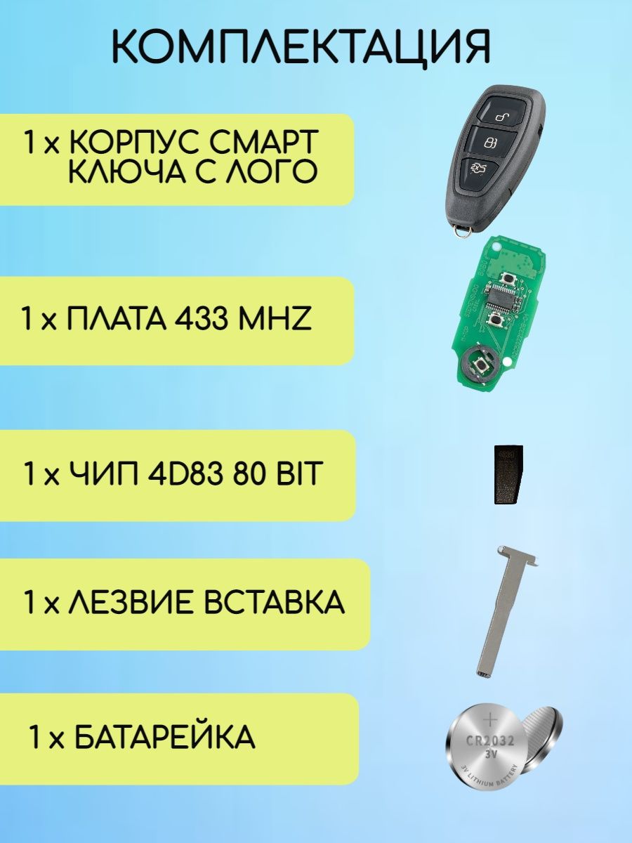 Смарт ключ для Форд с 3 кнопками с частотой 433 mhz и чипом 4D 83