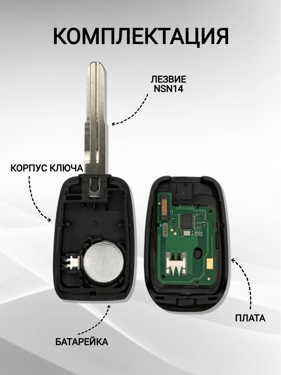 Ключ зажигания с 2 кнопками для Renault Symbol / Trafic/ Duster/ Logan/ Sandero, лезвие NSN14