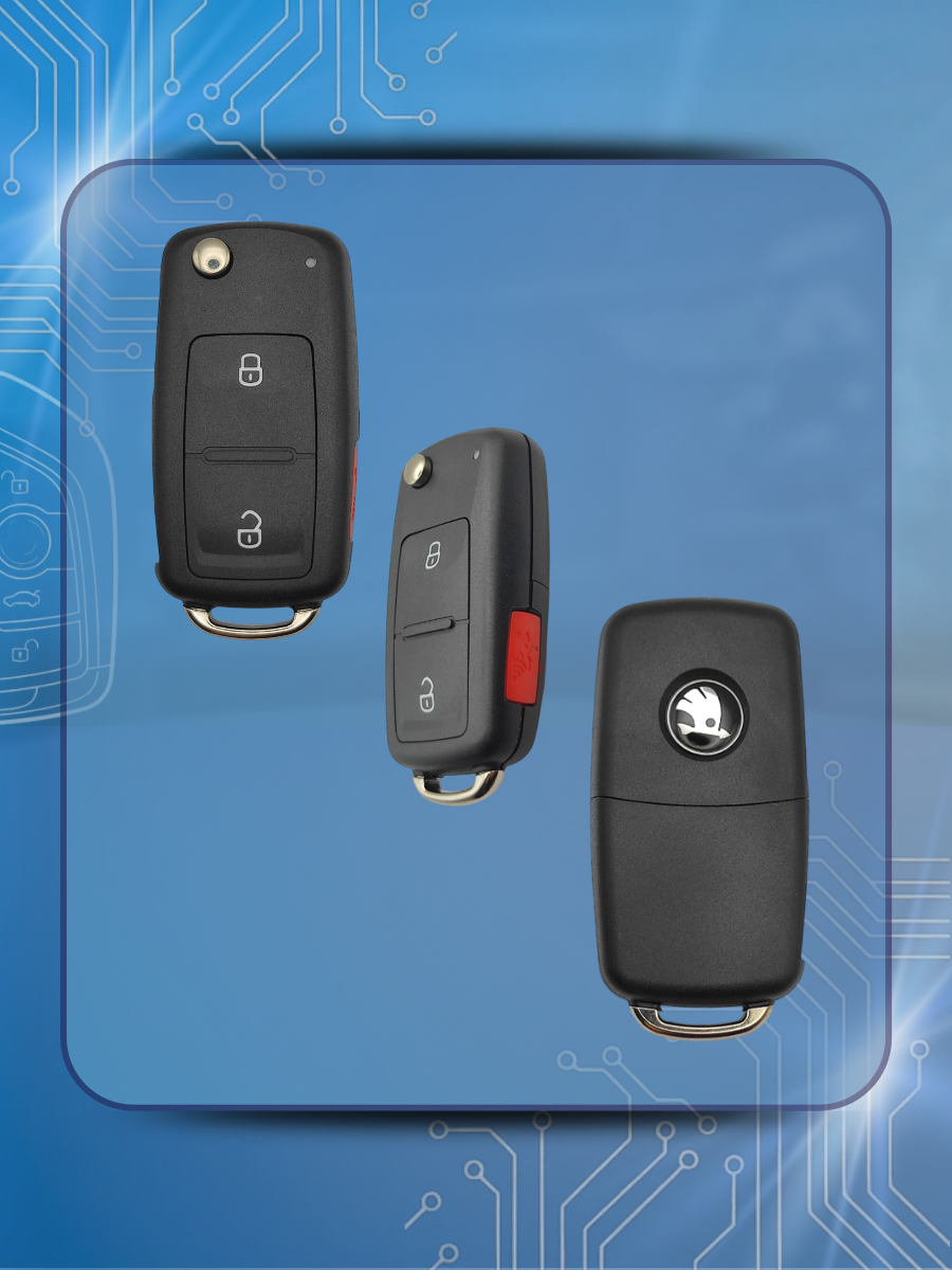 Корпус выкидного ключа с 2 кнопками +Panic для Skoda
