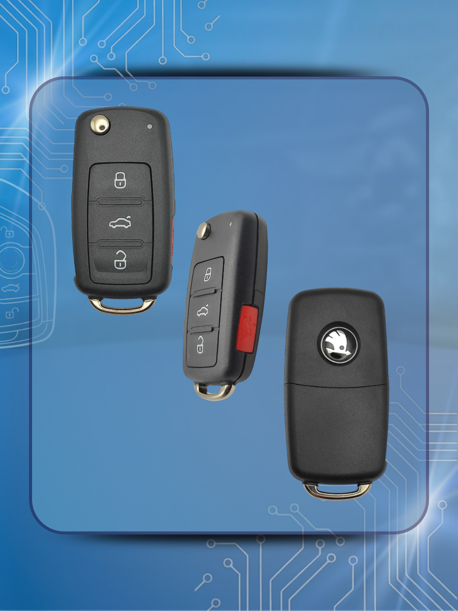 Корпус выкидного ключа с 3 кнопками +Panic для Skoda