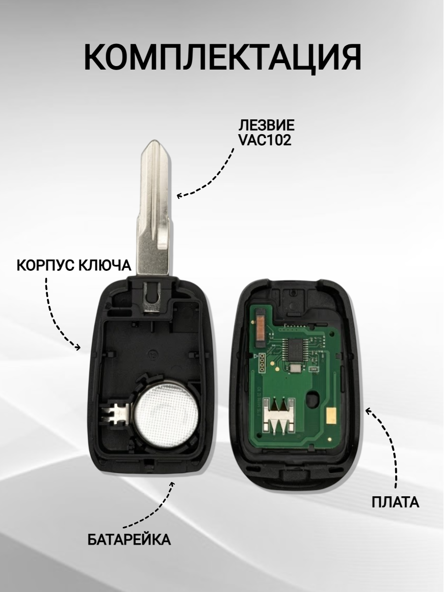 Ключ зажигания с 2 кнопками для Renault Symbol / Trafic/ Duster/ Logan/ Sandero, лезвие VAC102