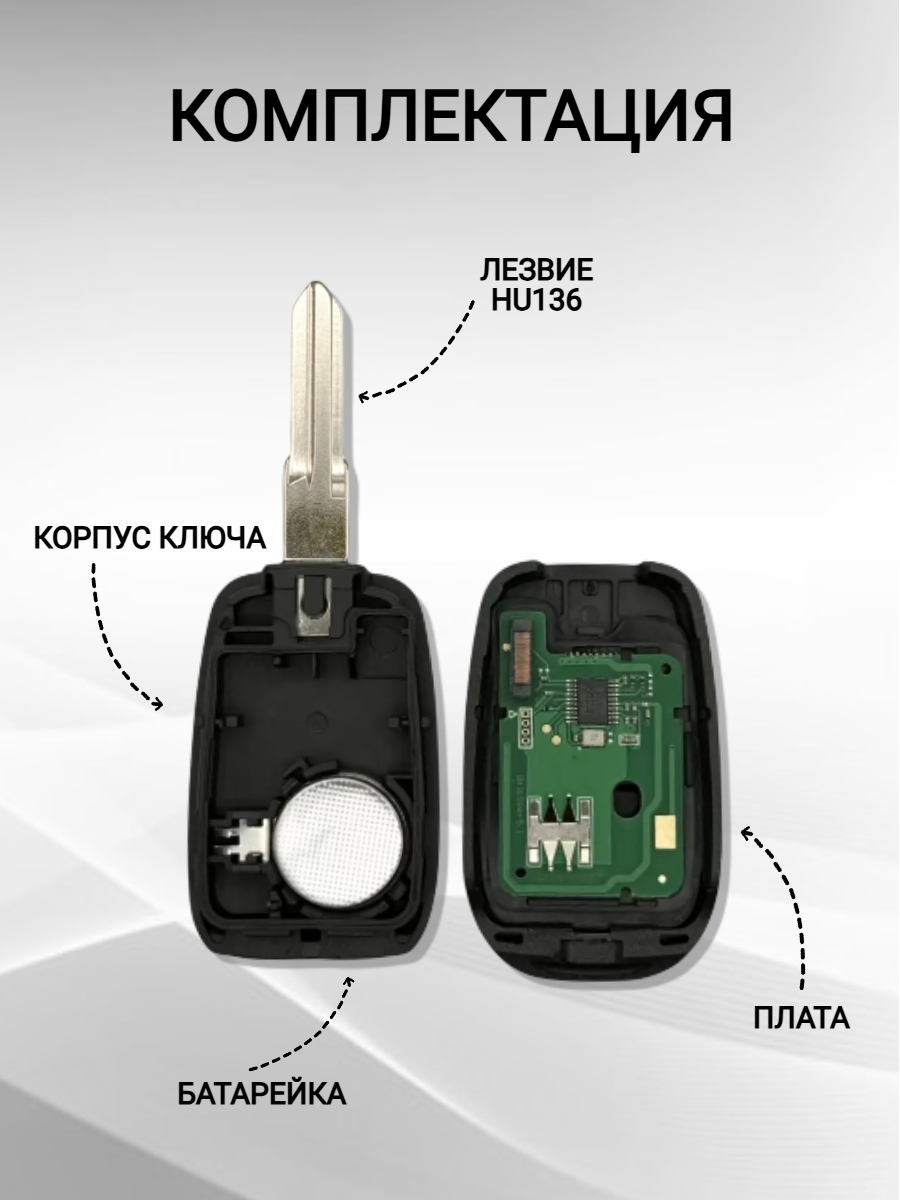 Ключ зажигания с 2 кнопками для Renault Symbol / Trafic/ Duster/ Logan/ Sandero, лезвие HU136