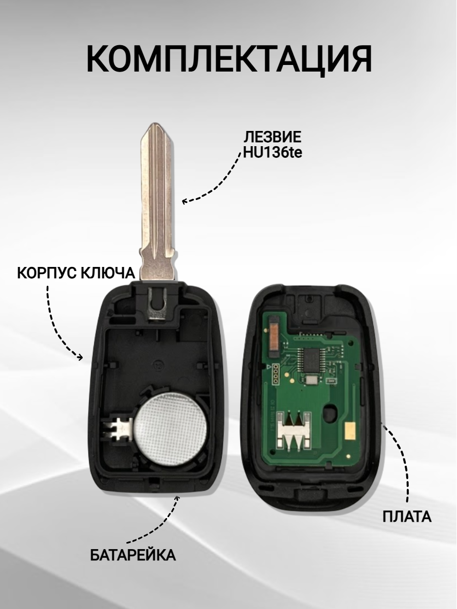Ключ зажигания с 2 кнопками для Renault Symbol / Trafic/ Duster/ Logan/ Sandero, лезвие HU136te