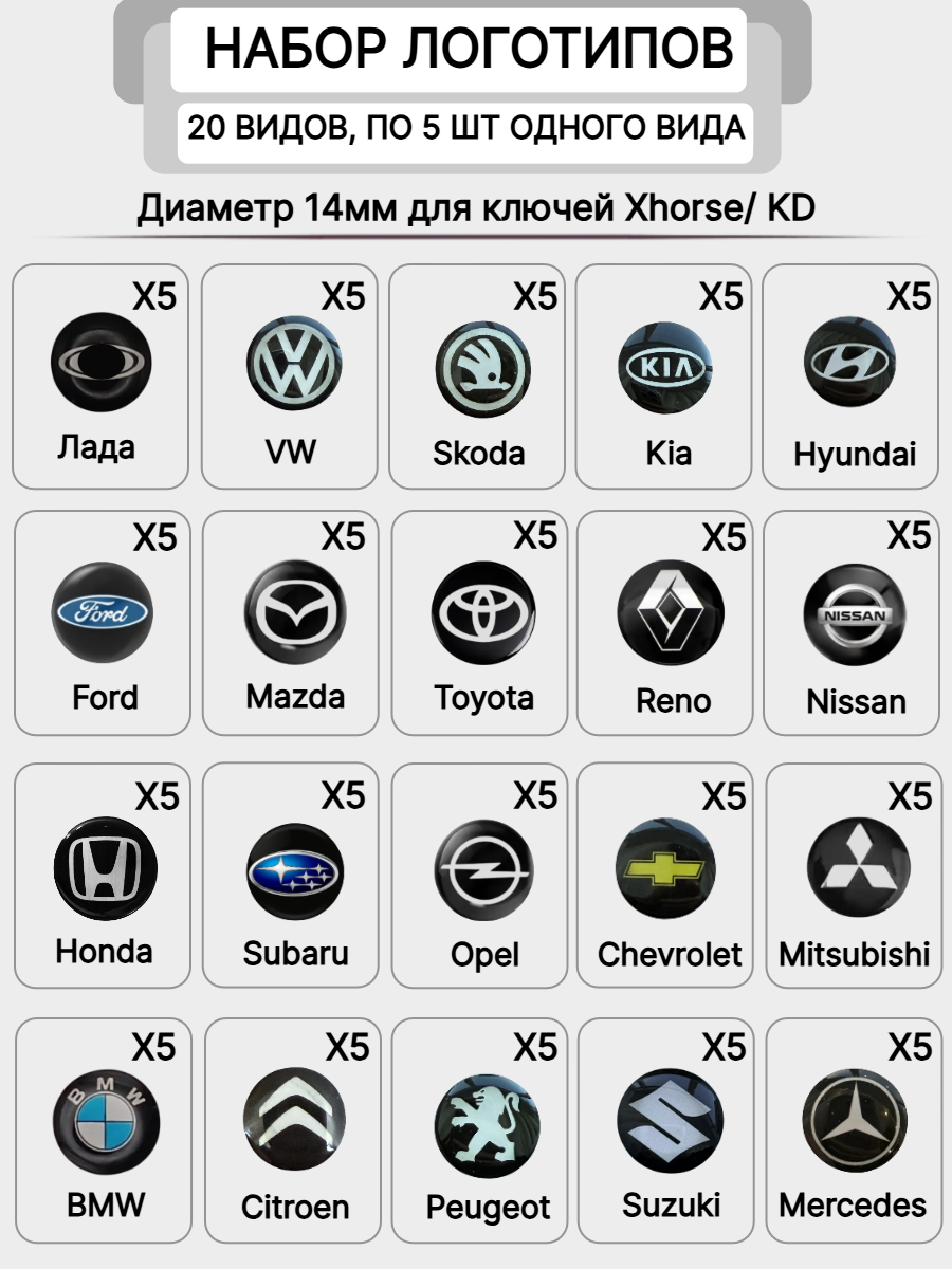 Набор логотипов 14 мм силиконовые, для ключей Xhorse/ KD
