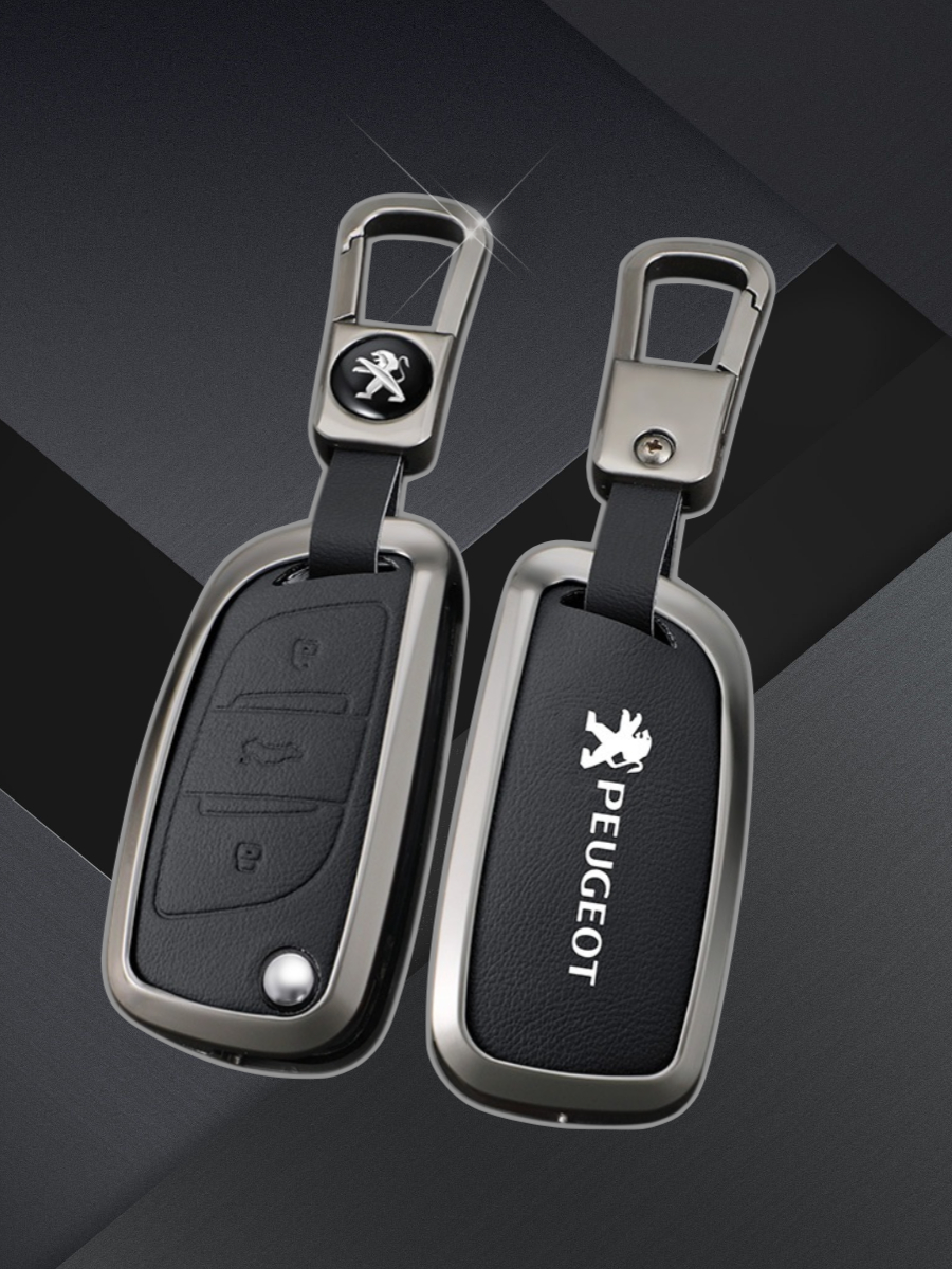 Чехол для выкидного ключа c 3 кнопками, для  Peugeot (черный)
