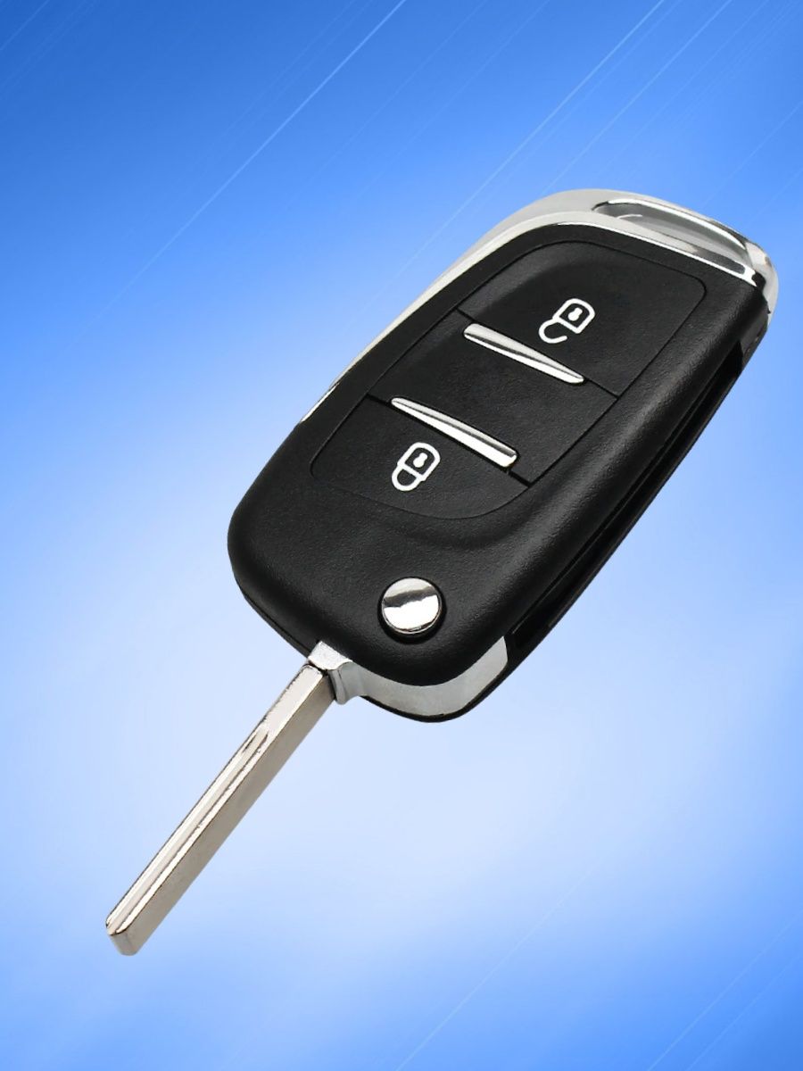 Корпус выкидного ключа с 2 кнопками лезвие HU83 для Пежо, батарейка на плате