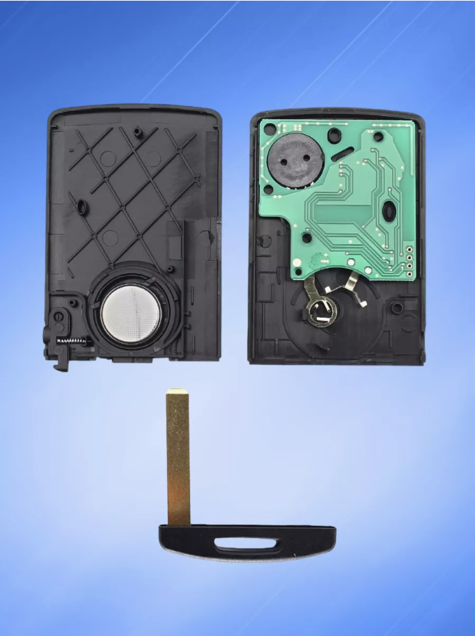 Смарт карта - ключ для Renault с 4 кнопками с частотой 433 mhz и чипом HITAG AES 4A PCF7953M с лезвием VA6 с системой  Keyless Go