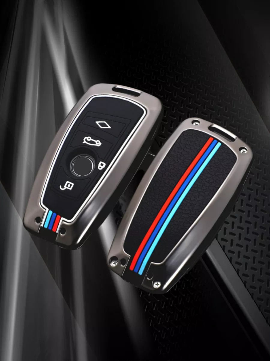 Чехол для ключа BMW противоударный 4 кнопки  (зернистый темно-серый)
