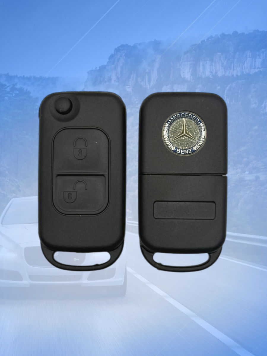 Корпус выкидного ключа с 2 кнопками лезвие HU64 для Mercedes Benz, с логотипом