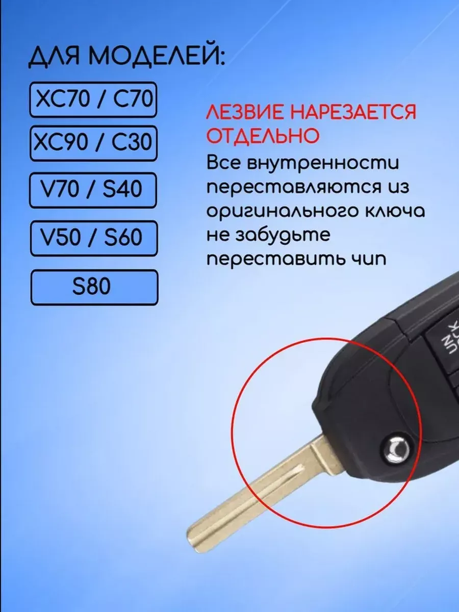 Корпус выкидного ключа с 5 кнопками лезвие NE66 для VOLVO