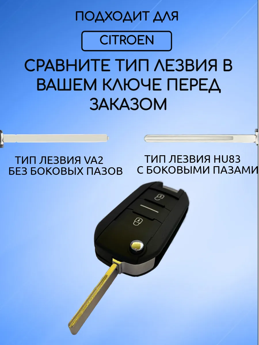Корпус ключа для Citroen Ситроен 2 кнопки; тип лезвия HU83