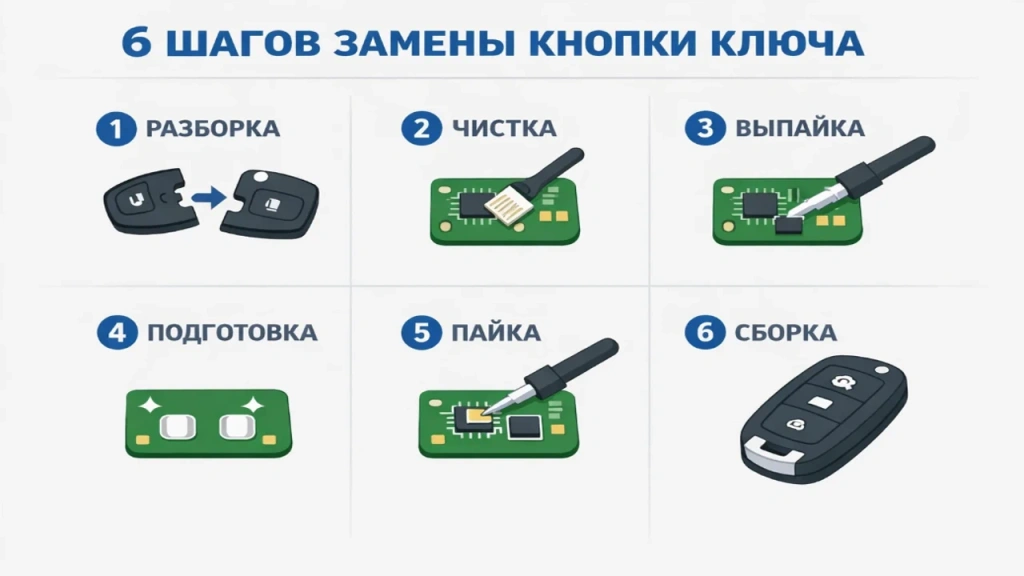 6 шагов замены кнопки ключа инфографика